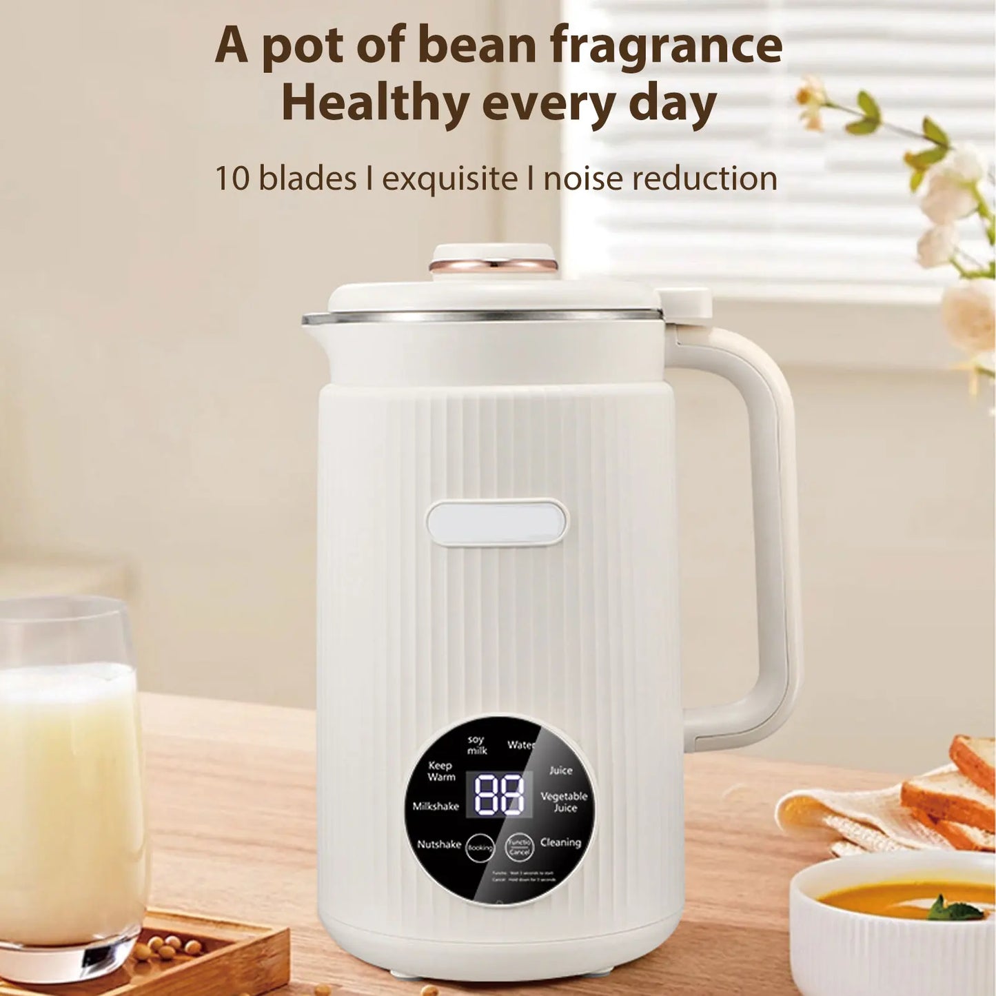 Soy Milk Maker 8-in-1 Programmable Blender with Digital Display 12 Stainless Steel Blades Auto Cleaning 8H Keep Warm Function fo