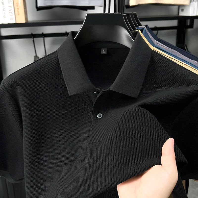 100% pure cotton men's short sleeve polo shirt high-quality classic solid color summer business casual comfort versatile T-shirt