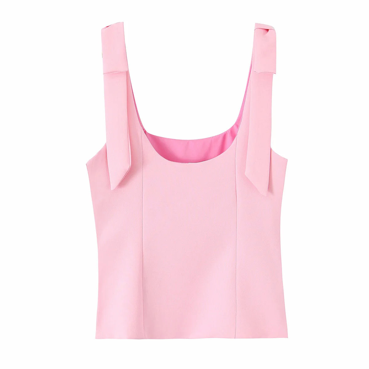 HH Summer Woman Elegant High Street Solid Side Zipper Slim Tops Women's Chic Sexy Sleeveless Bow Square Collar Sling Top