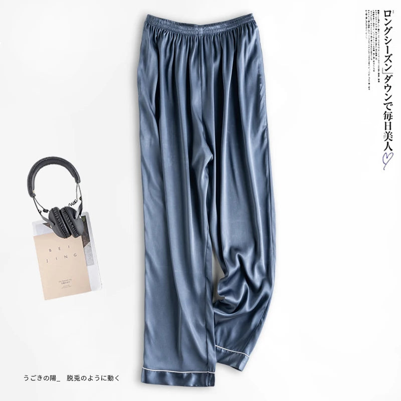 Ice Silk Sleep Pants Long Loose Fit Home Clothes for Men And Women plus Size Simulated Silk Single Piece Couple Home Pants