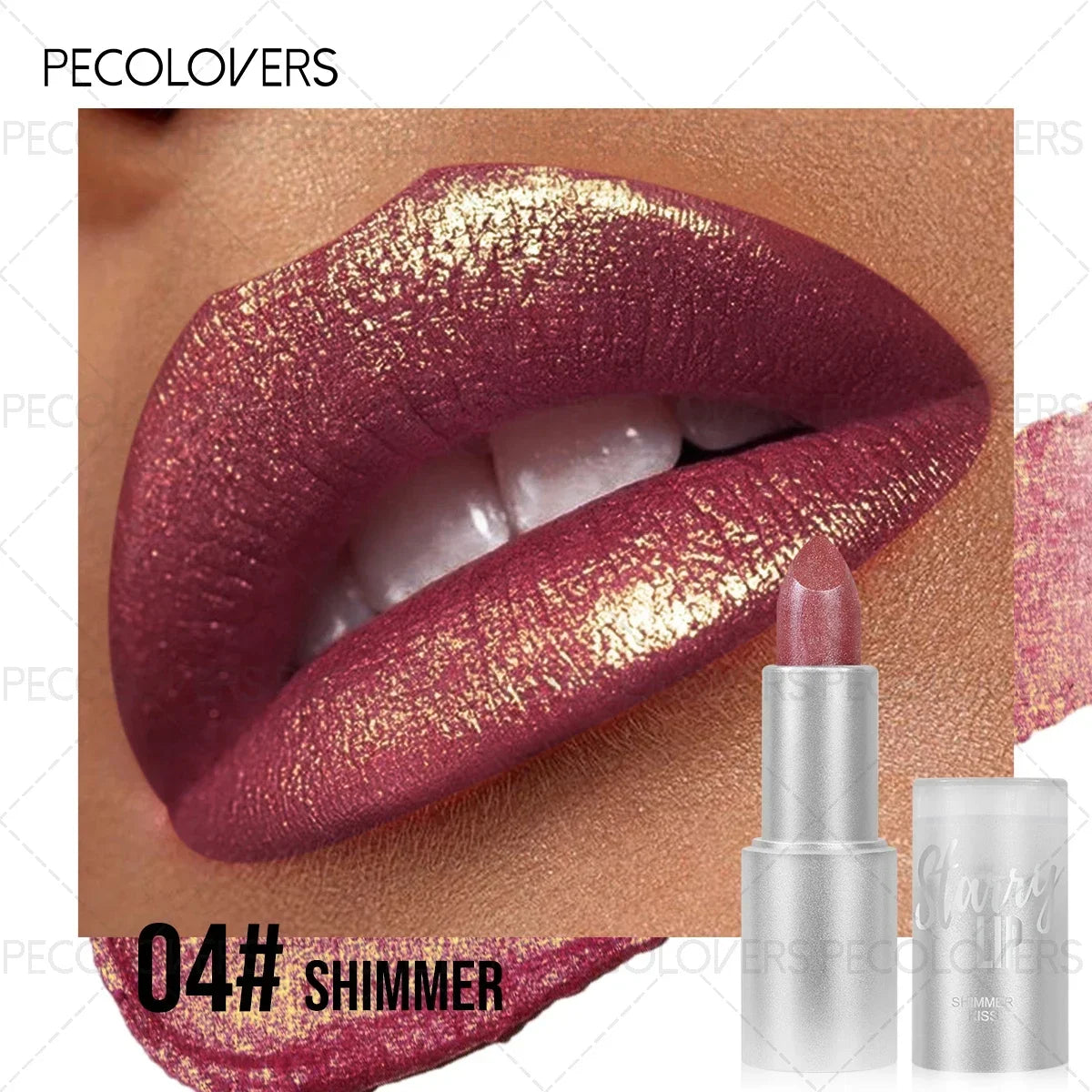1pc Sparkling Pearlescent Lipstick,  Long-Lasting, Shimmering Glitter Finish, Ideal for Music Festivals & All Skin Types