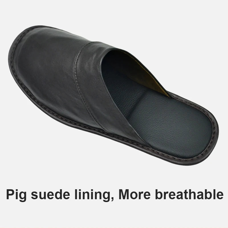 Soft Sheepskin cow Leather Slippers Homes in indoor slipper Spring Autumn men women elderly non-slip casual single shoes summer