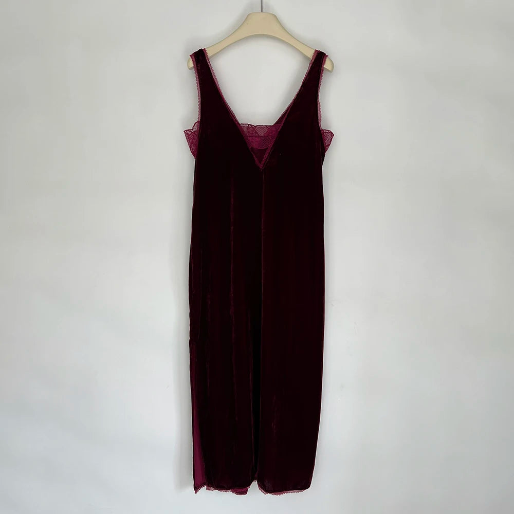Rowan 22T485 Solid Velvet Graphic Print Women Dress Summer V-Neck Sleeveless Lace Lady Long Skirt Casual Classic Dress 2026