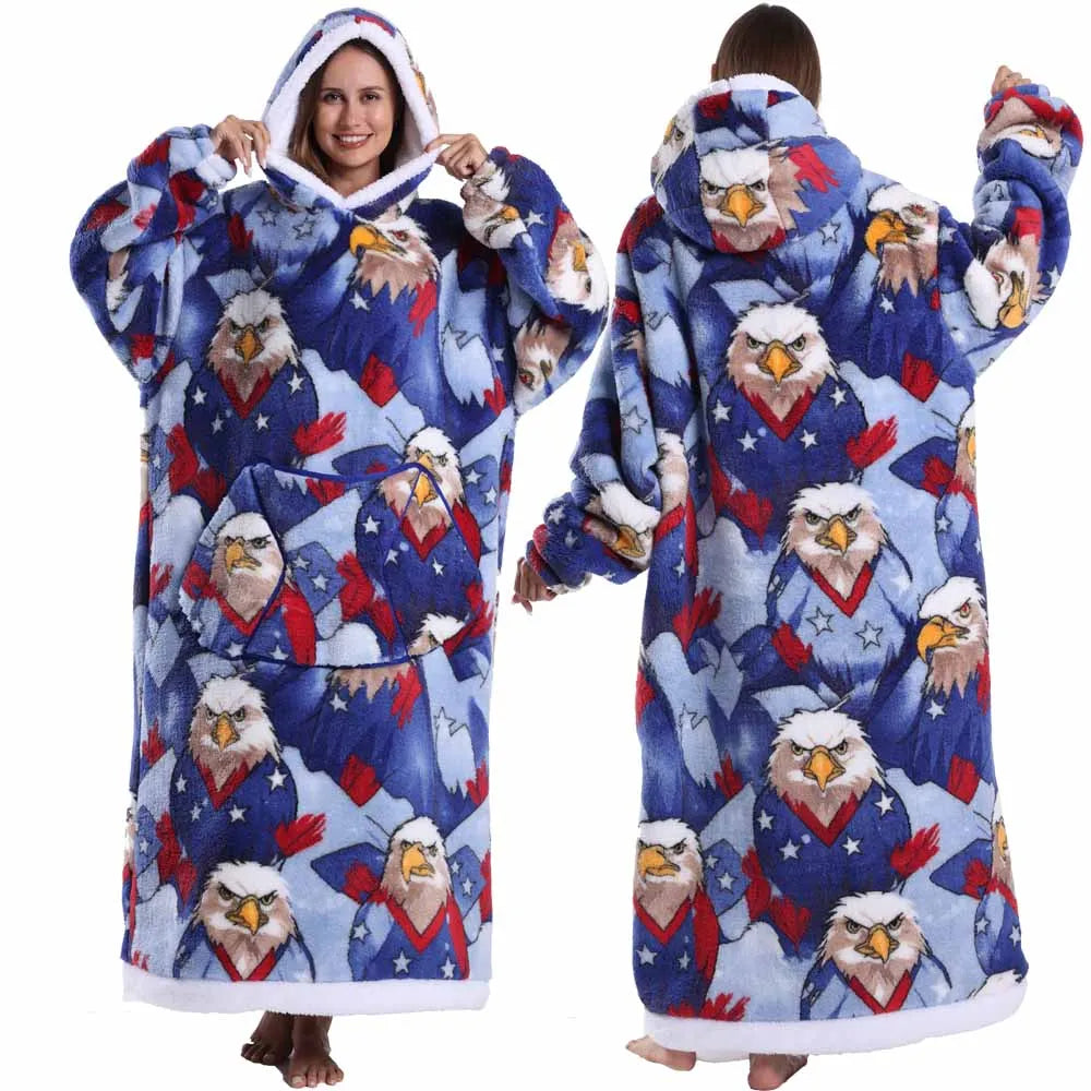 Extra Long Women Halloween Blankets with Sleeves Winter Plush Fleece Homewear Christmas Pajamas Adult Warm Oversized Hoodies