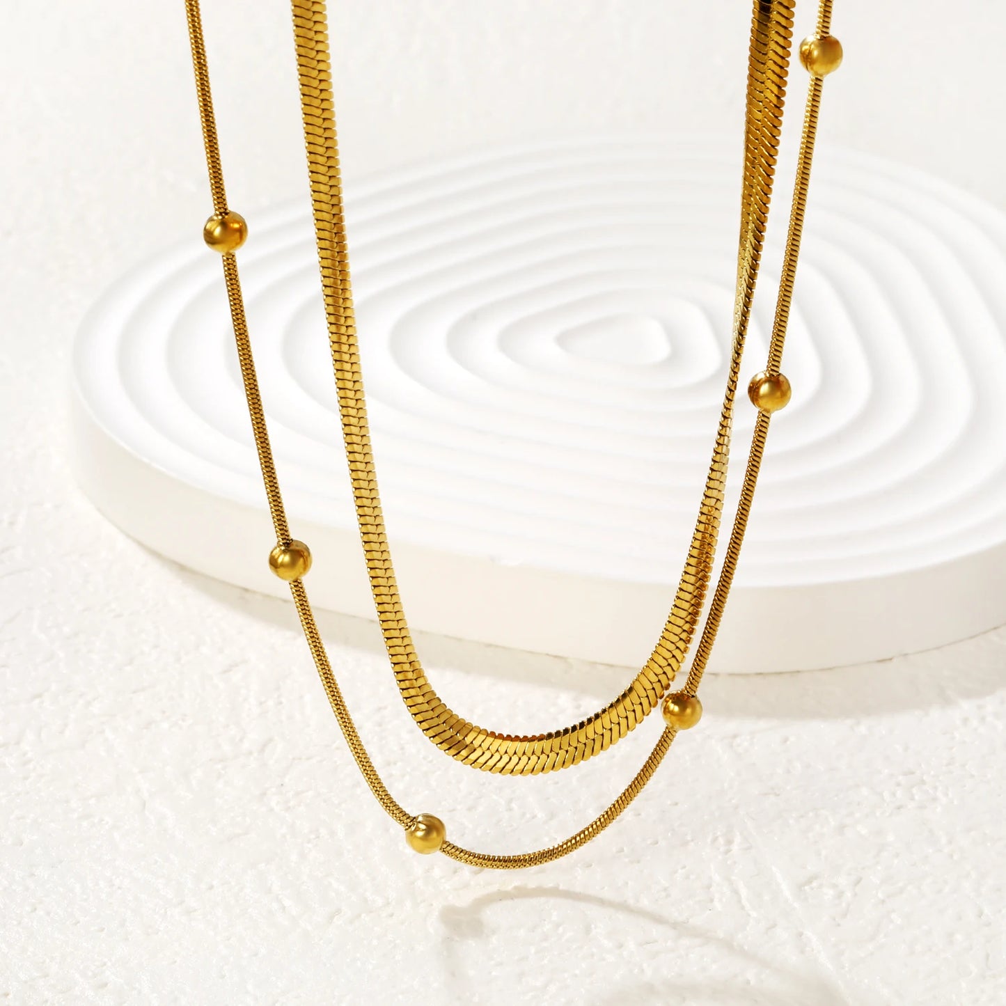 Fashion Trend Collarbone Necklace Double-Layer Chain Jewelry Stainless Steel Gold-Plated Elegant Waterproof Accessory for Women