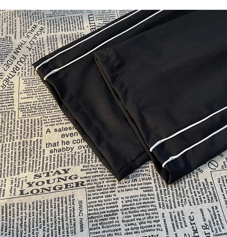 Pants Men American Vintage Full-length Wide Leg Trouser White Striped Casual Couples Hip Hop Streetwear All-match Popular Daily