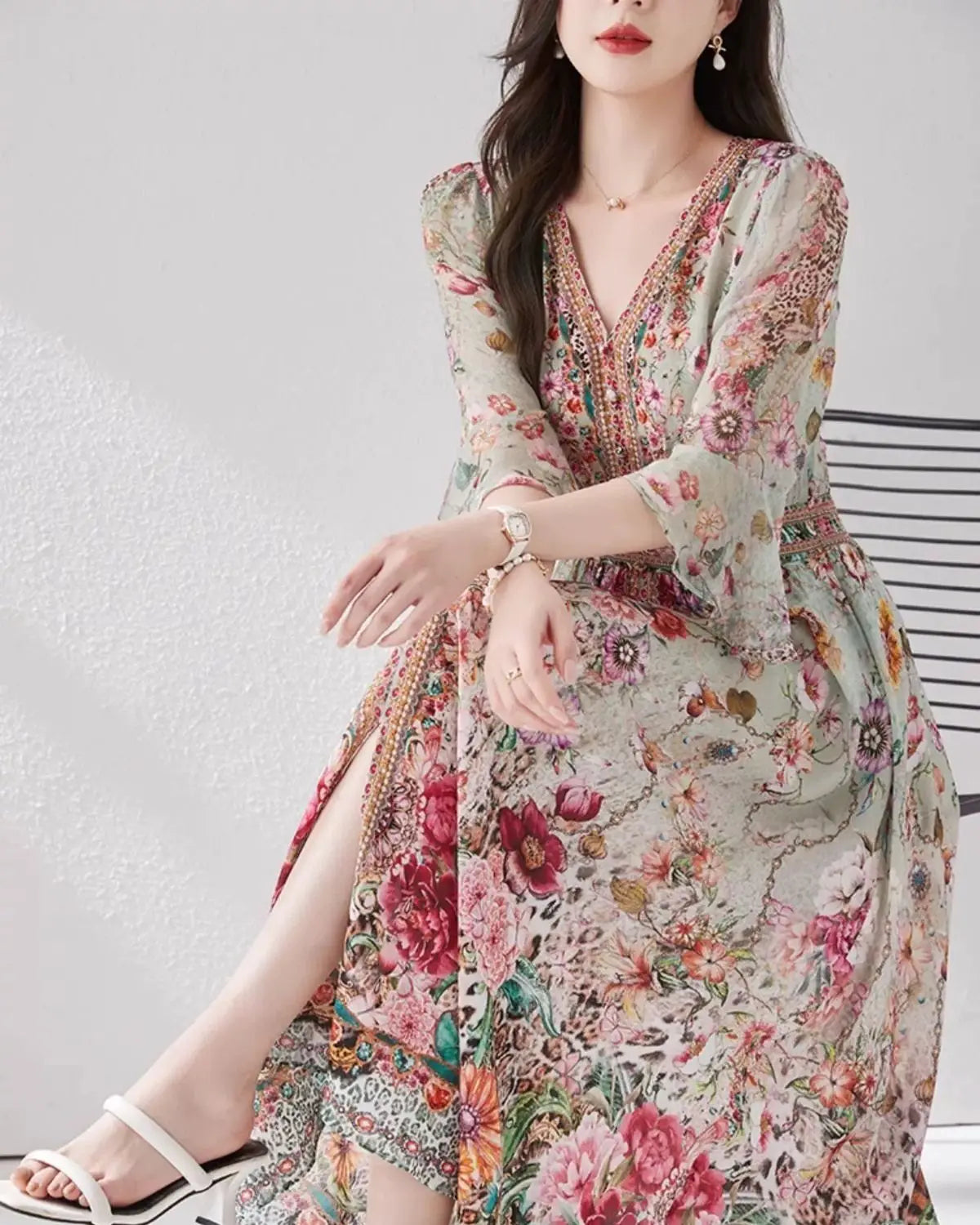 Green Silk Dress for Women in the Summer of 2026 Luxurious High-end Exquisite and Elegant Temperament Mulberry Silk Vacation WLF