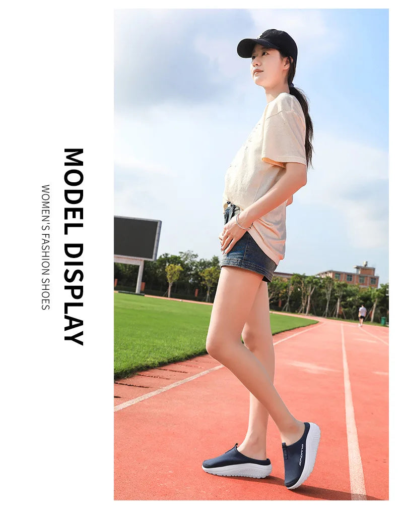 Ladies' Half Dragged Thick Soled Shoes Are Casual Lightweight and Breathable Increasing The Height for Lazy People To Step On