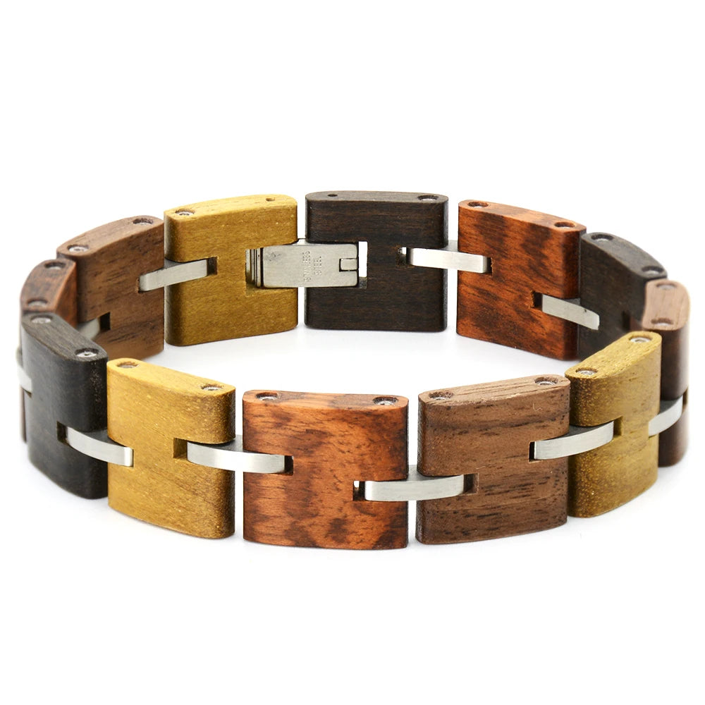Wooden Bracelets for Men  & Stainless Steel Link Chain Fashion Mens Bracelets Bangle Jewelry GiftsUnique Gift