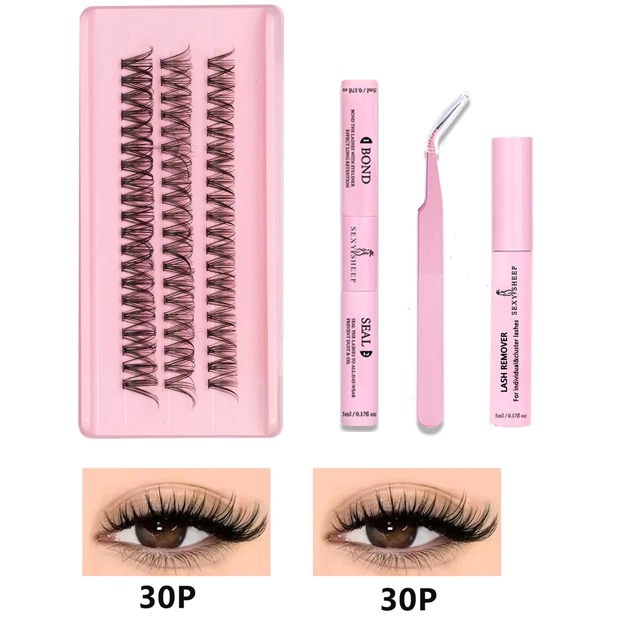 Eyelash Clusters Kit Reusable Soft Eyelash Extension With Bond&Seal Lash Tweezers Glue Remover Full Makeup Tool
