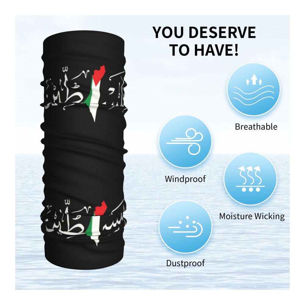 Palestine Arabic Calligraphy Name With Palestinian Flag Map Bandana Neck Gaiter for Ski Hunting Wrap Scarf Balaclava Warmer