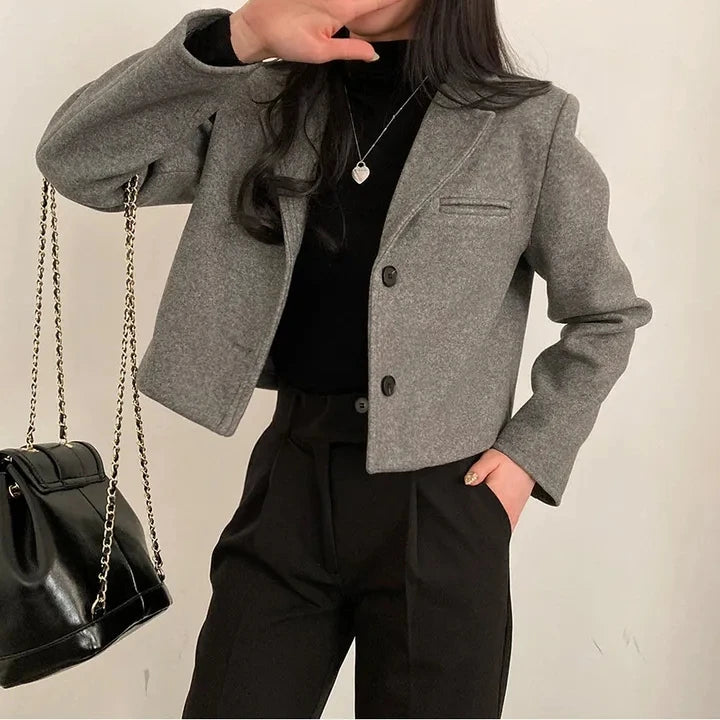 ort Thiened Woolen Coat for Women Winter New Sle Retro Single Button Suit Collar Coat Korean Sle Straight Tube pe