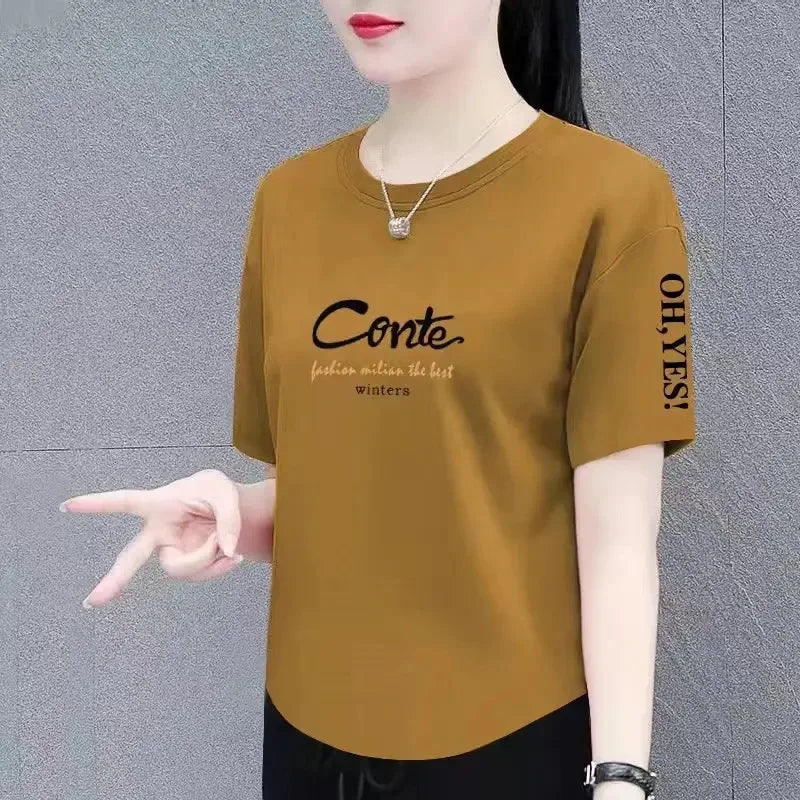 Summer Fashion Short Sleeve T-Shirt Women's Loose plus Size Slimming Top Cover up Body Shirt Casual Style Polyester Fabric