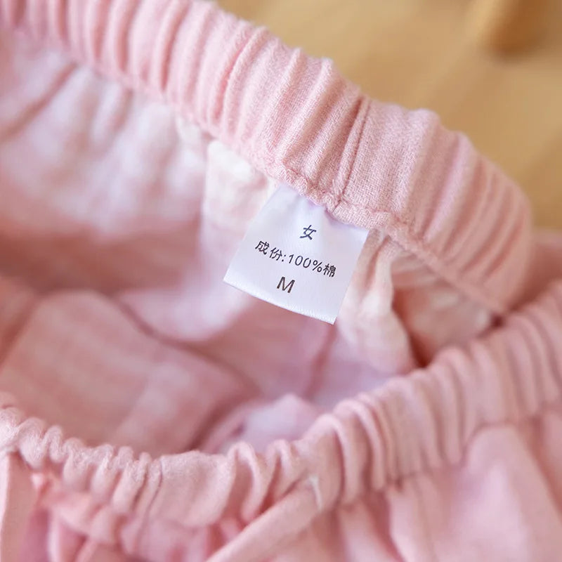 Men's and Women's Pajama Pants Yarn-dyed Pure Cotton Home Pants Casual Loose Thin Solid Color Lounge Wear Elastic Waist Bottoms