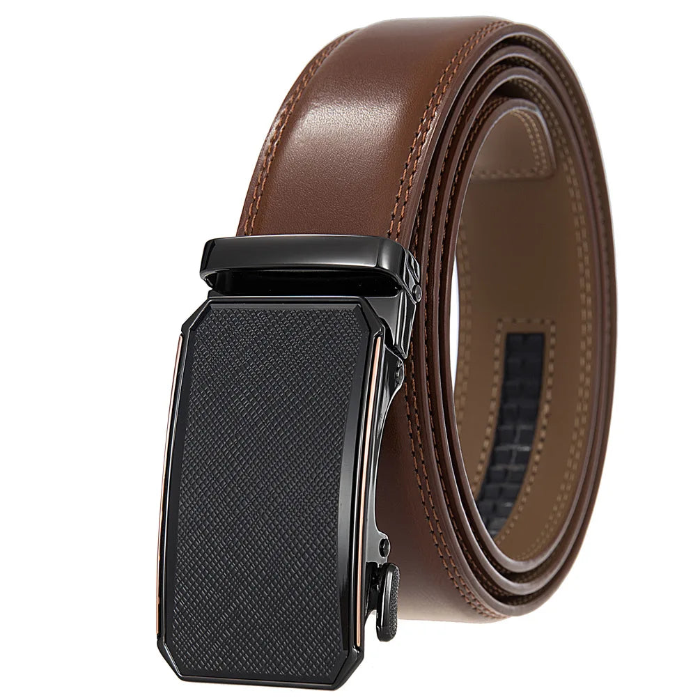 Men's Genuine Leather Belt Fashion Automatic Buckle Belt for Popular Business High Quality Male Belt Brown