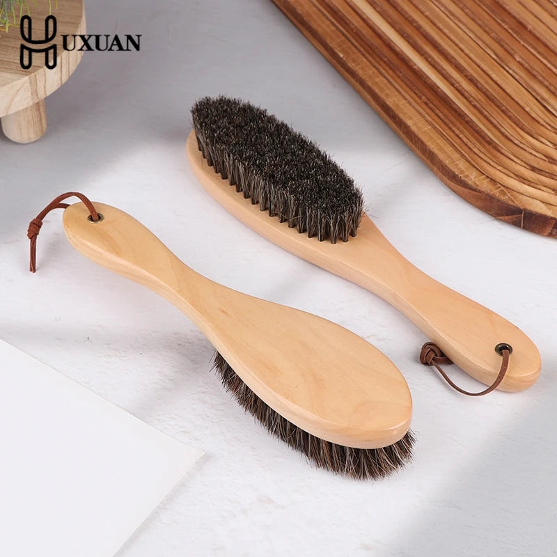 Horse Hair Brush Wooden Handle Shoe Polish Brush Soft Horsehair Laundry Cleaning Brush Anti-Static Cleaning Care Brush