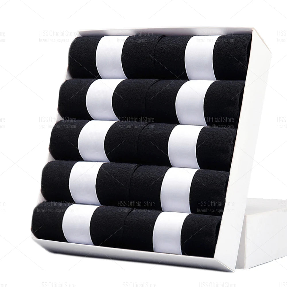 HSS 5/10 Pairs Men's Cotton Blend Socks Black Business Men Socks Soft Breathable Summer Winter for Male Socks Plus Size (6.5-14)