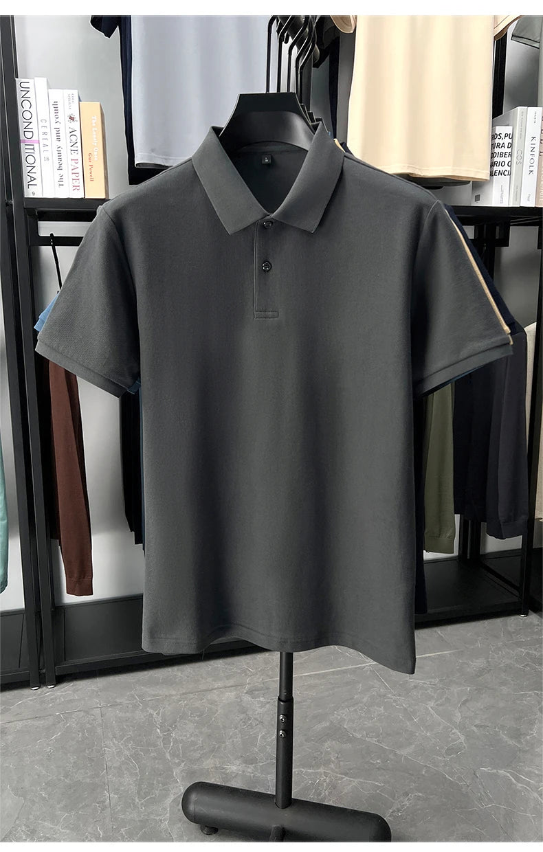 100% pure cotton men's short sleeve polo shirt high-quality classic solid color summer business casual comfort versatile T-shirt