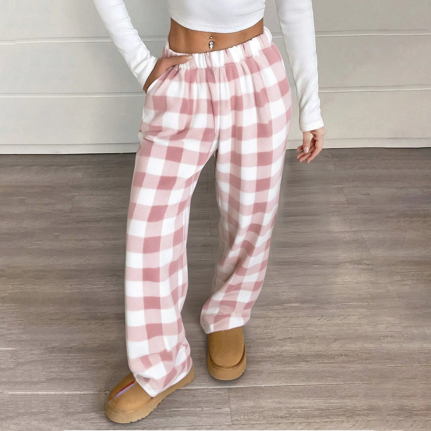 Pajama Pants Women's Trousers Autumn Winter Coral Fleece And Thick Plaid Warm Pants Flannel Home Pants Loose Lounge Wear