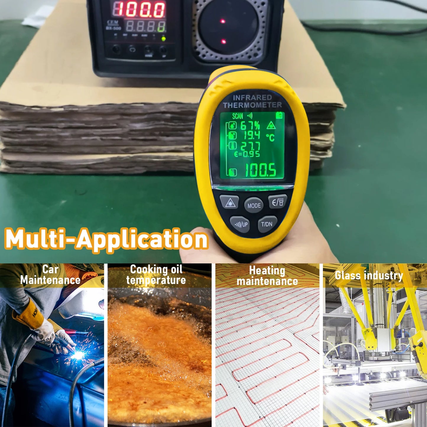 Dual Laser Non-Contact Infrared Thermometer - Compact, Portable, & Easy to Use! Instant 1s Readings, -50℃ to 800℃ Range