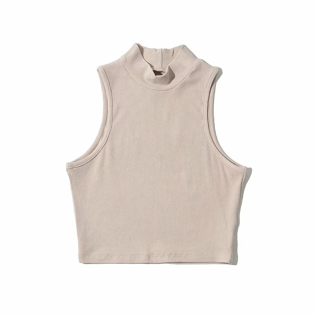 Summer Black Women Fashion Crop Top High Neck Black Sleeveless Tank Tops with Breathable and Comfortable Fit