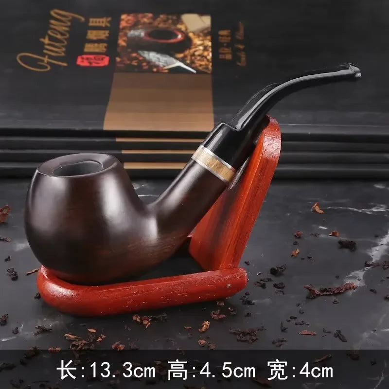 Ebony Wood Pipe with Filter, Smoking Pipe, Chinese Style, Tobacco Pipe with 10 Tools, Handmade Bent Smoke Tool, 9mm