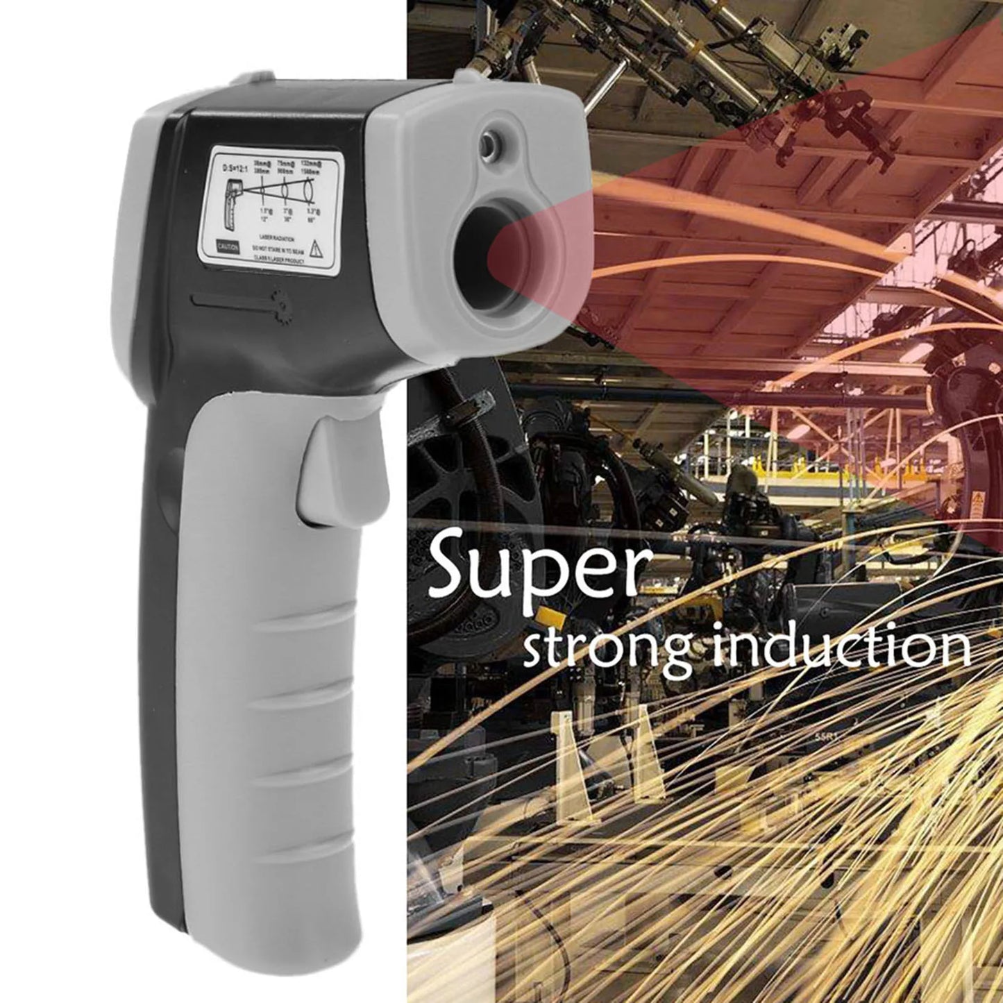 Digital Infrared Thermometer Laser Industrial Temperature Gun Non-Contact with Backlight -50-380°C（NOT for Humans）Battery not in