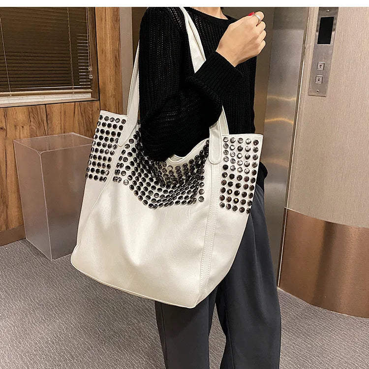 Casual Women Handbag And Purse Large Capacity Tote Bag High Quality Lady Bag Vintag Soft Pu Leather Rivet Shoulder Bags