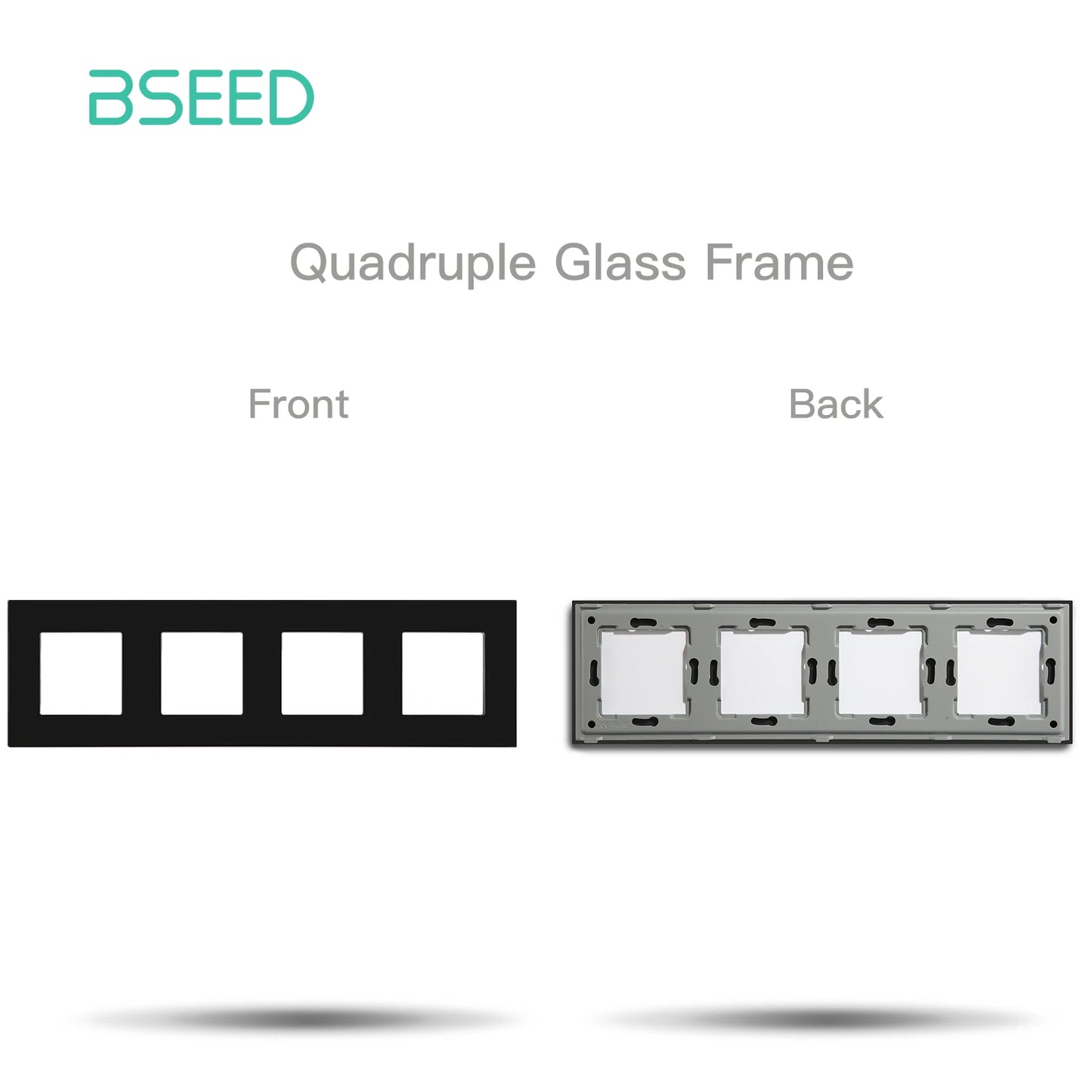 BSEED Only Glass Frame Panel Single Double Frames Wall Socket Triple Four Frames DIY Part with Metal Frames White Black Golden