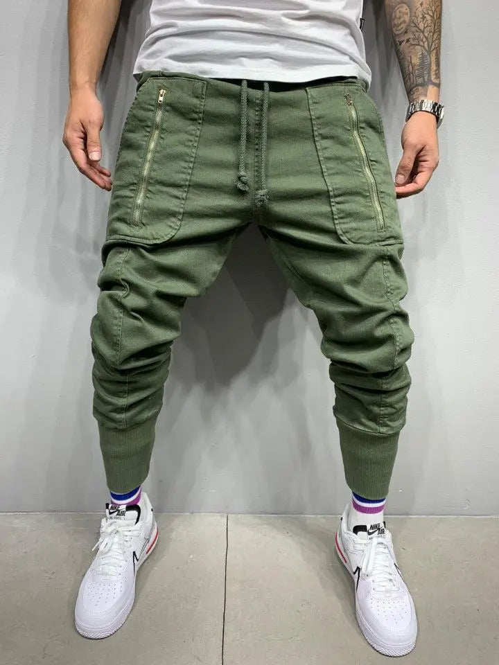 Casual Workwear Pants Men's Zipper Pencil Joggers Sweatpants Street Style Elastic Waist Summer Polyester Fiber