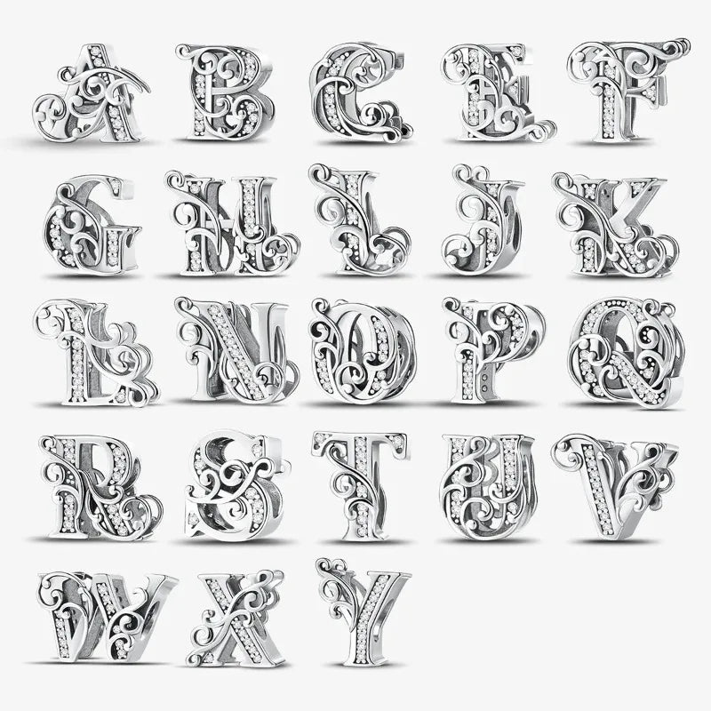 925 Sterling Silver English Letter Charms Beads Fit Original Pan DIY Bracelets Making Gift Of High Quality Fine Jewelry