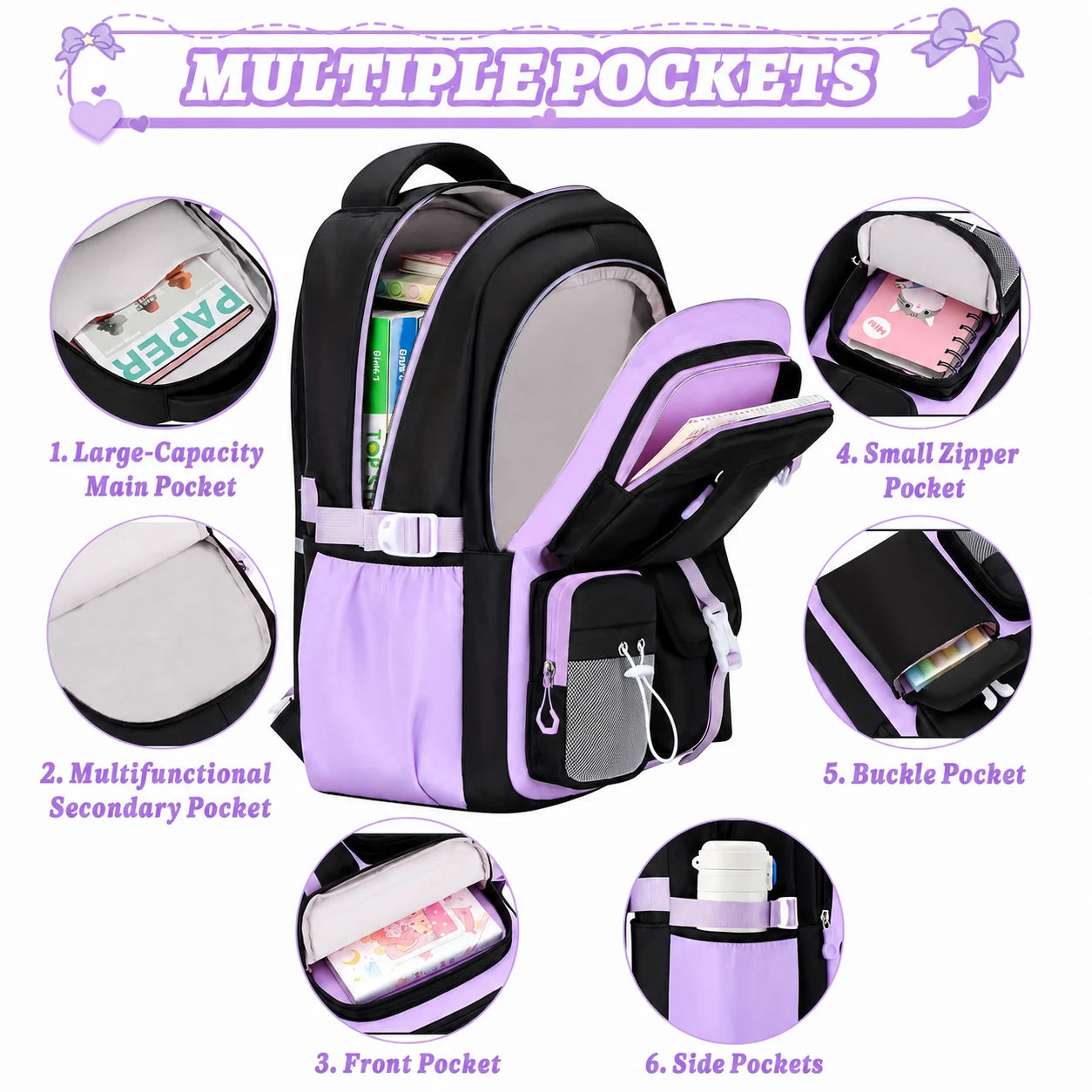 School Bag Set Ergonomic Waterproof Oxford Cloth Backpack Girls School Backpack Set Large Capacity Spine Backpack For Middle