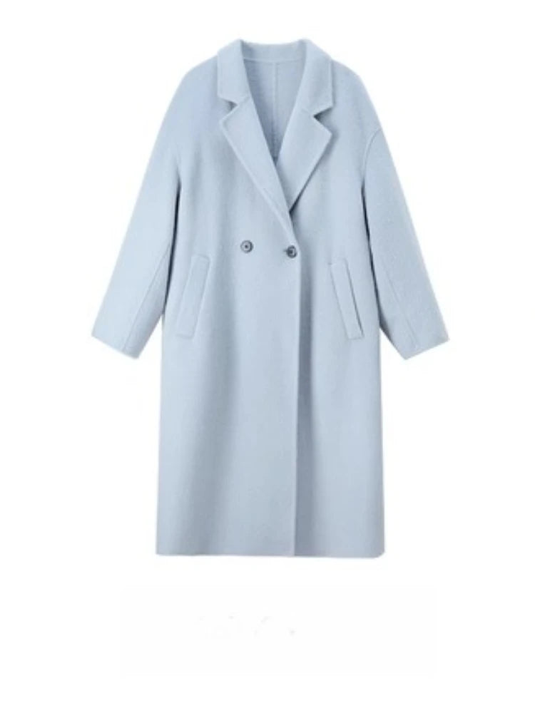 SENTUBILA Women's 100% Wool Double-Faced Coat Winter 2025 Suit Lapel Collar Classic Commuter Style Long Overcoat W54OA8779