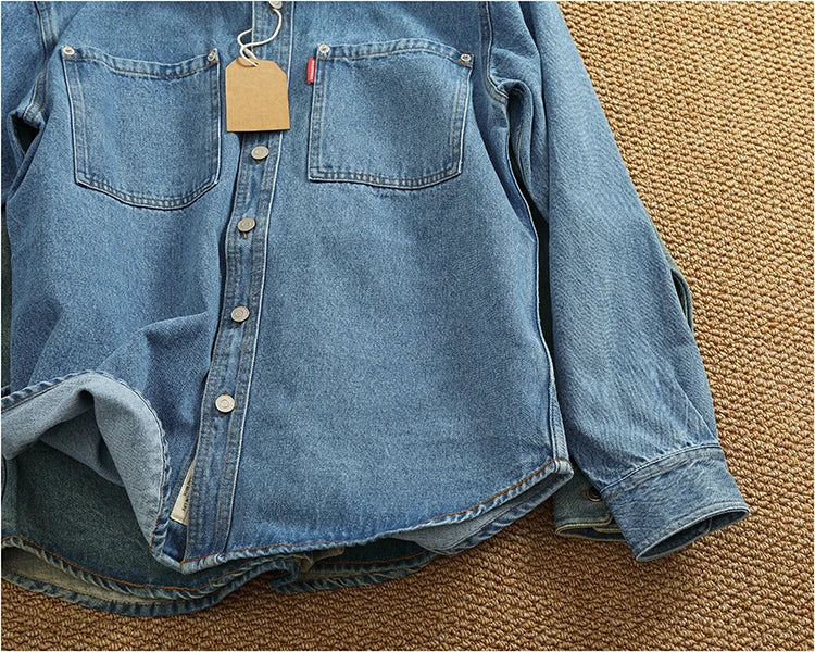 Spring Autumn New American Retro Long-Sleeve Lapel Solid Color Denim Shirt Men's Fashion 100% Cotton Washed Old Casual Blouses