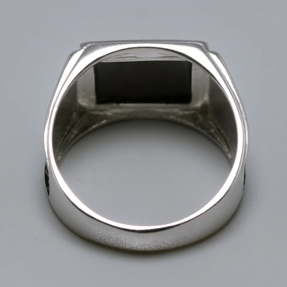 Genuine Solid Silver 925 Rings Man With Black Onyx Natural Stone Vintage Turkish Men's Rings Turkey Jewellery Anillos Hombre