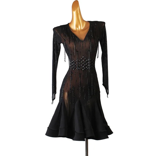 Party Dresses for Women Sexy Female Latin Dance Suit Girls Practice Wear Clothing Competition 2026 New Line Skirt Stand Ballroom