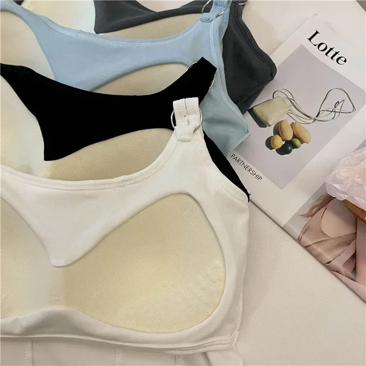 Women Summer Tops Sexy Camisole Square Collar Tank Top Y2k Slveless Female Crop Tops With Pad Fashion Vest Embroidery Letter