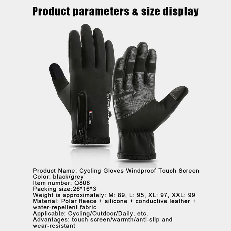 Outdoor Winter Gloves For Men Waterproof Thermal Fleece Lined Resistant Touch Screen Non-slip Motorbike Riding Mountaineering