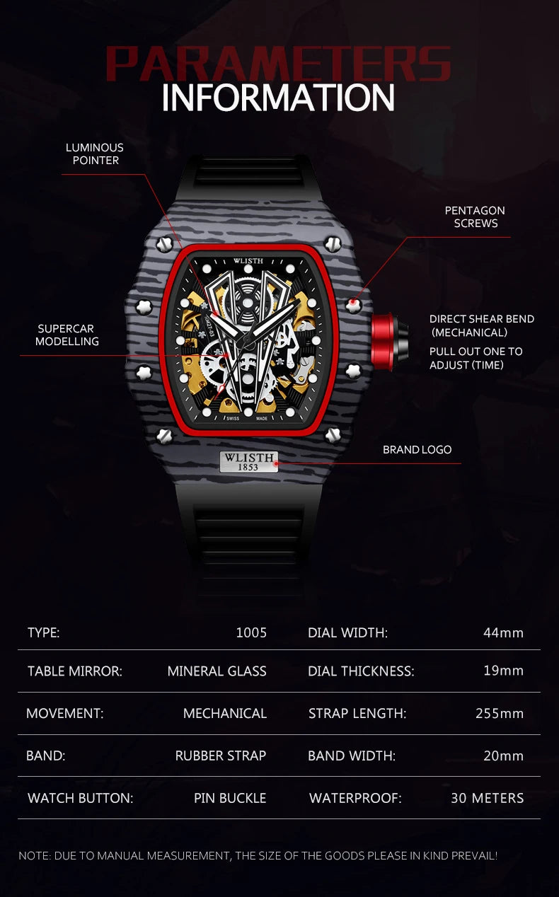 Automatic Watch Mechanical Watches for Man Barrel Type Mechanical Watch Men Waterproof Luminous Business Men Montre Homme