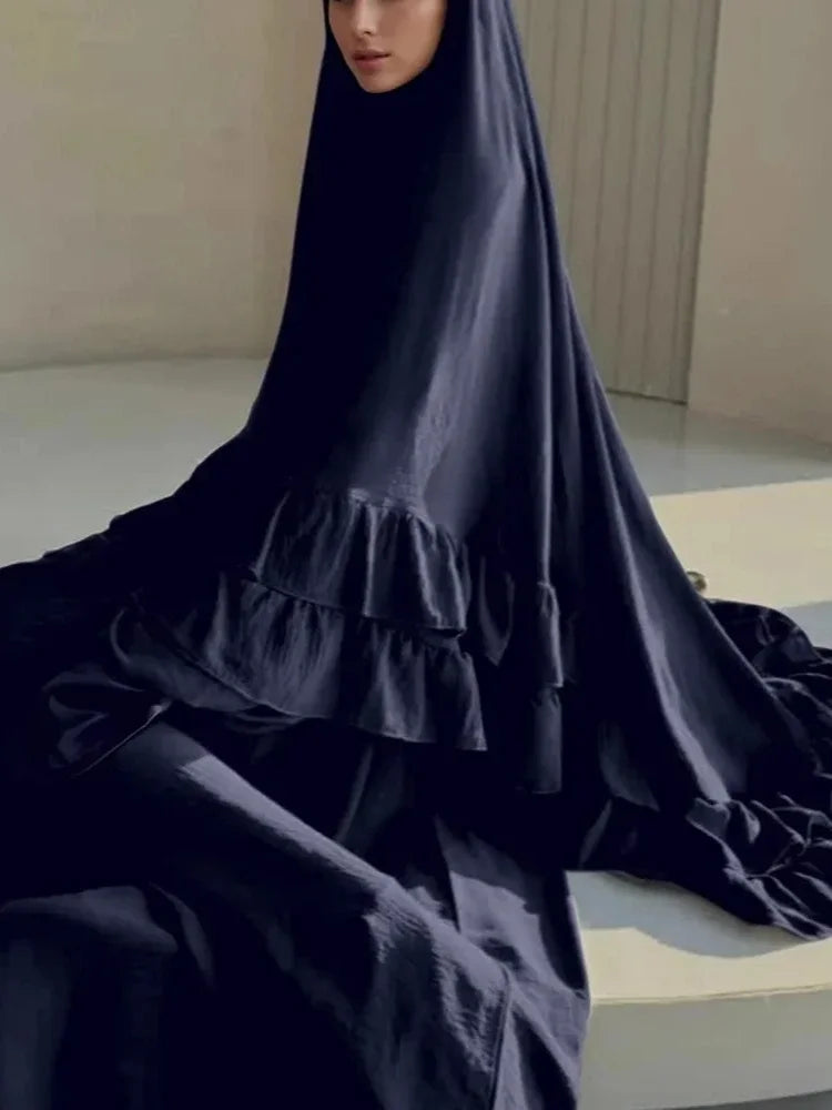 Muslim Dresses Hijab 2 Piece Sets Women Prayer Garment Modest Abayas Headscarf Ramadan Kaftan Islam Vestidos Arab Long Robe Suit