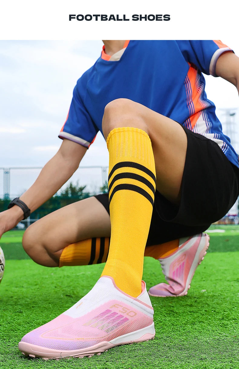New Men Football Boots Long Spikes Ultralight Match Breathable Indoor Sneakers Soccer Shoes Cleats TF Training Drop Shipping