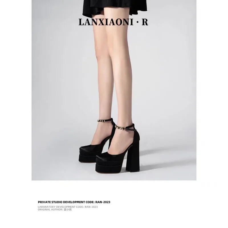 Women's Wedding Shoes Sexy Thick High Heels  Sole Black White Dress Party Wedding  Luxury Shoes  Zapatos De Mujer