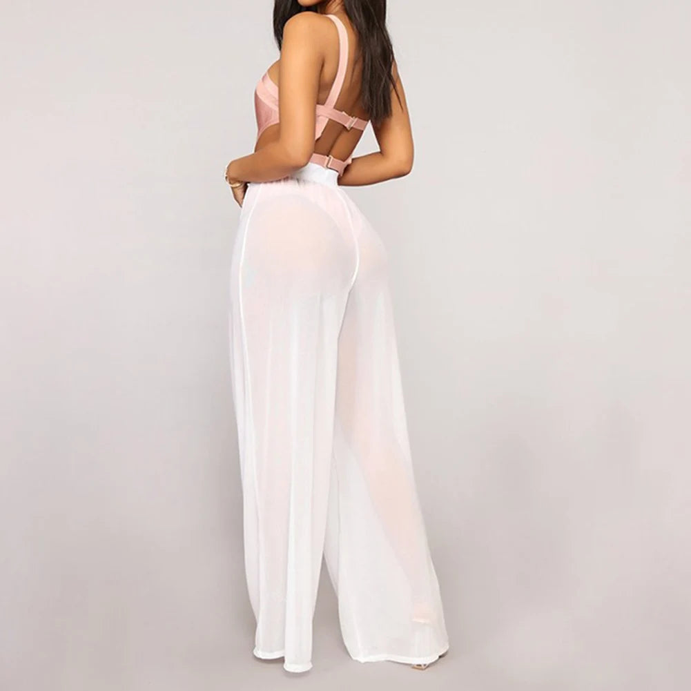 Pants Trousers Dating Daily Shopping Vacation Loose Mesh Polyester Sheer Soft Solid Color Transparent Dynamic Flare