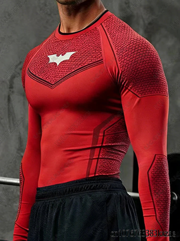 DC Batman Print Men's Sports Running Fitness Top Summer Breathable Quick Drying Long/Short Sleeve Classic Gym Tees Man Tops