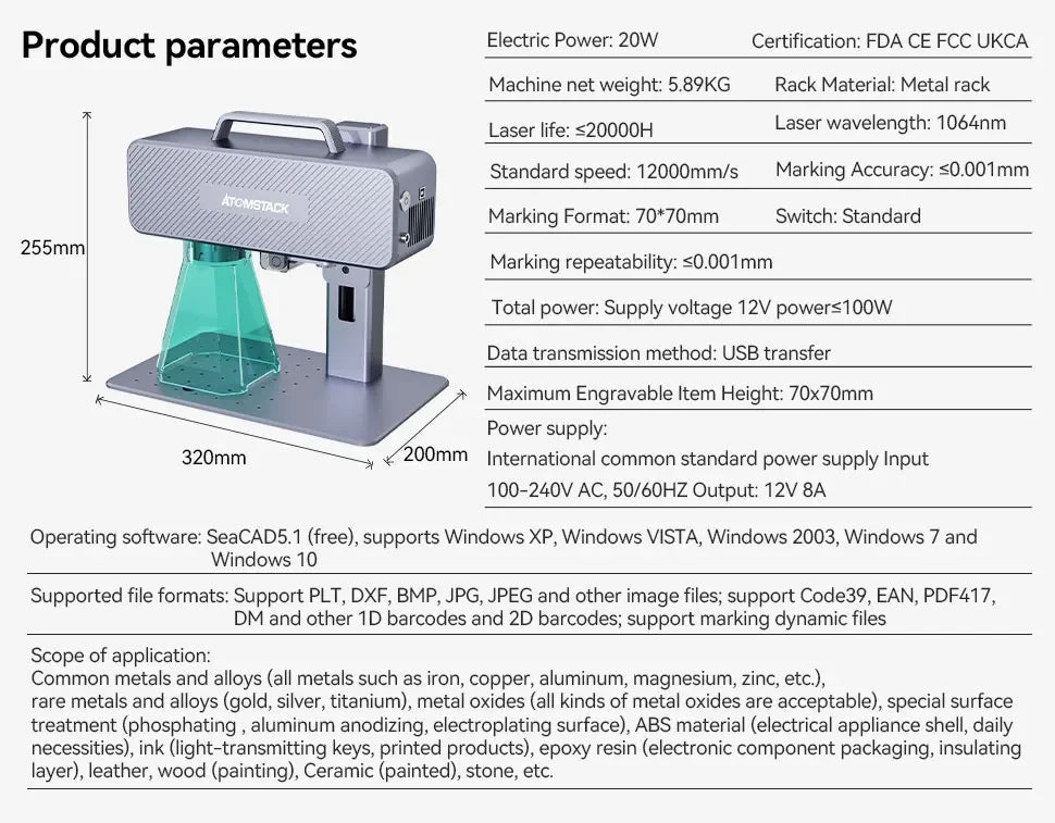 M4 Fiber Laser Engraver 12000mm/S High Speed Desktop Infrared Marking Machine With 70 * 70mm For Metal Plastic Leather