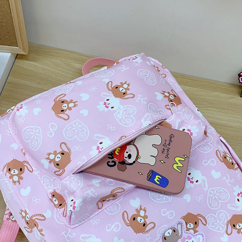 Cute Sugarbunnies Schoolbag Large Capacity Student Backpack Girl Heart Sweet Travel Portable Backpack Girl Holiday Best Gift