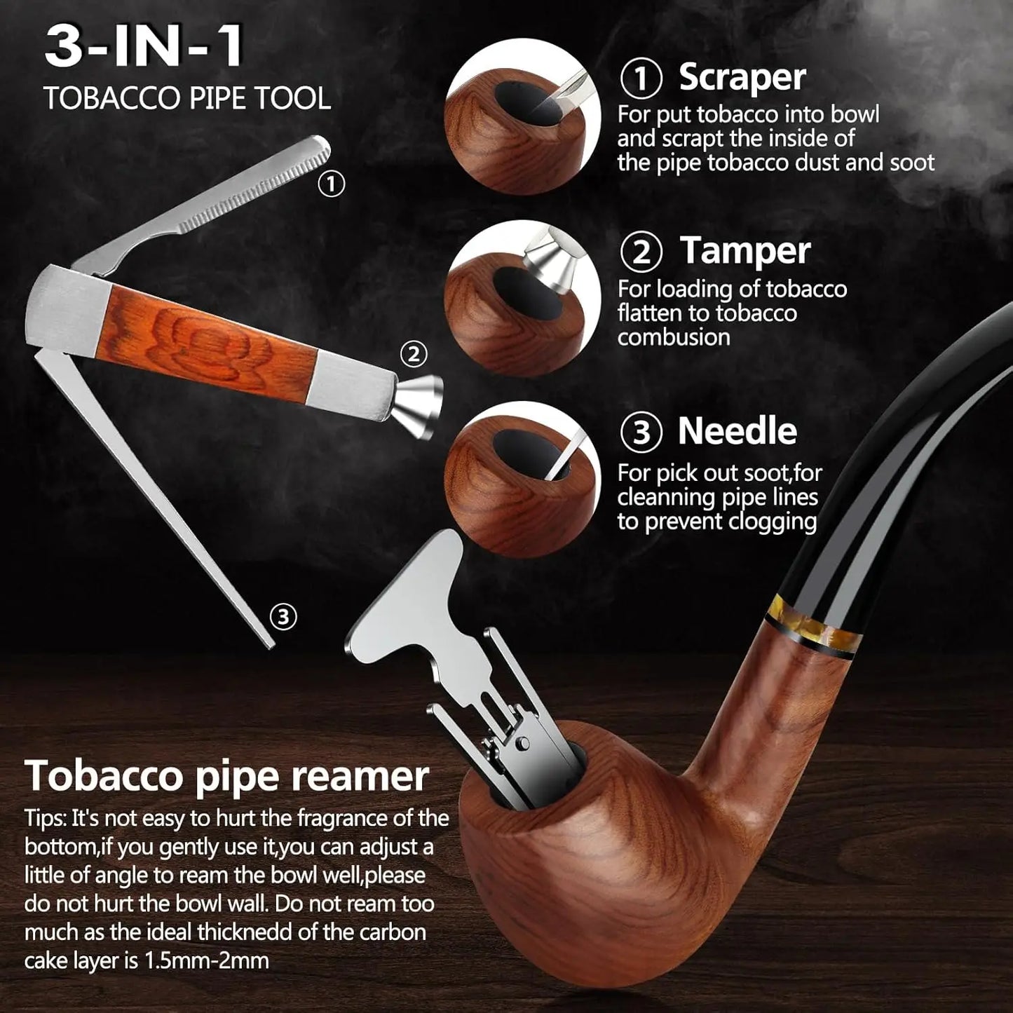 Tobacco Pipe Set Handmade Wood Smoking Pipe with Accessories and Gift Box