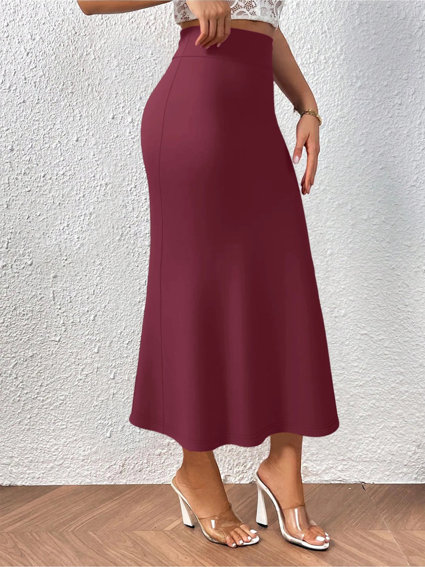 Versatile Midi Skirt High Waisted Flared Design Smooth Texture Suitable for Spring Gardens Summer Markets Autumn Walks