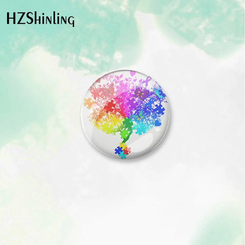 2023 New Autism Awareness Tree Love Support Pattern round Button Badge Brooch For Clothes Backpack Decoration Pin Jewelry