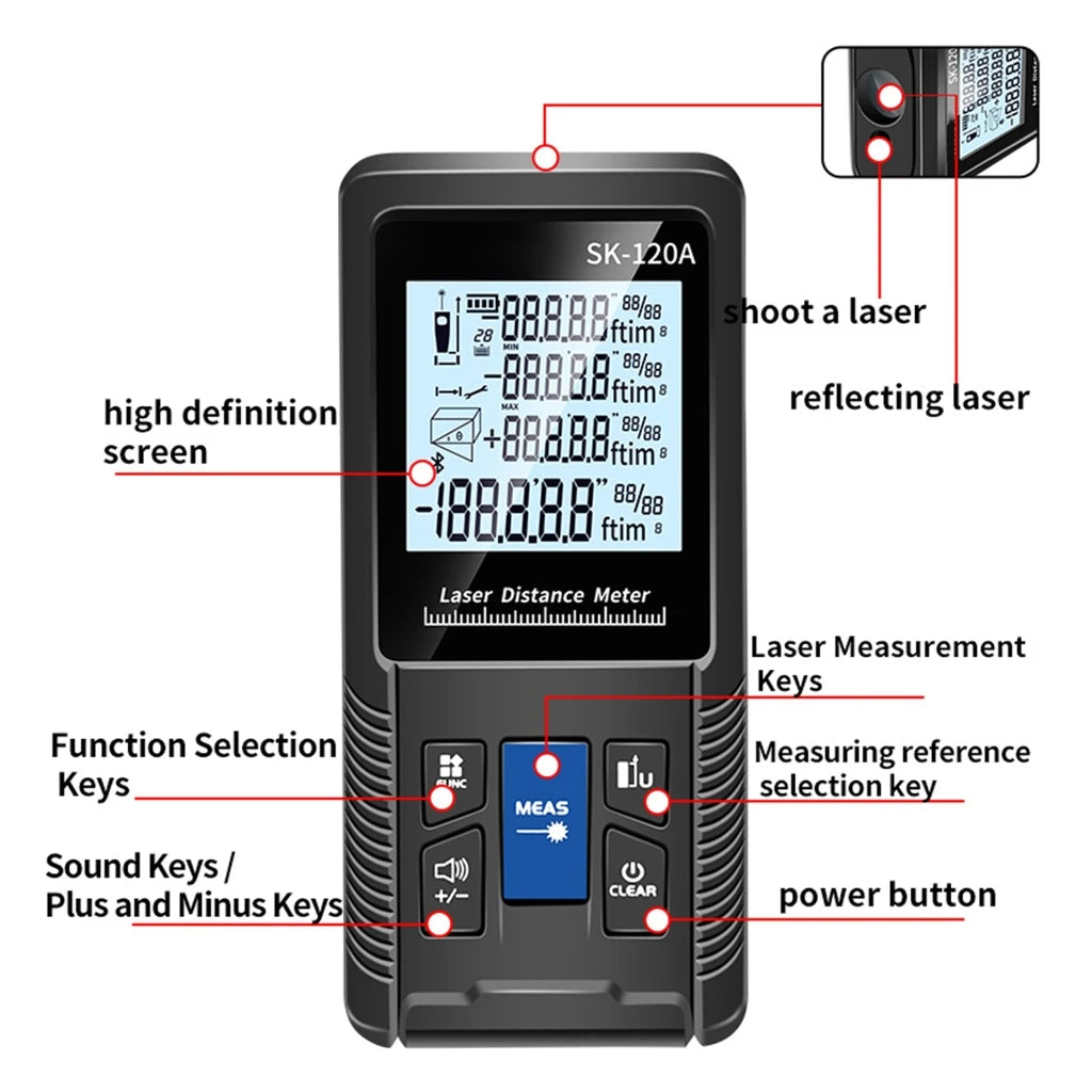 1PC Portable Handheld Lasers Measure Tape Tool Digital Display Distance Meter Intelligent Rangefinder 40m 50m 70m 100m 120m